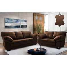Conjunto Sofá de Couro Legítimo 3 e 2 Lugares Cama inBox Monterrey. 2,10x1,60m