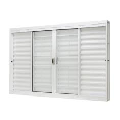 Janela De Aço Veneziana Central 100x150cm 6 Folhas Com Grade Quadriculada Unicsol Ramassol Branco