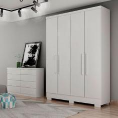 Guarda Roupa Quartzo 4 Portas 2 Gavetas Com 6 Pés Branco