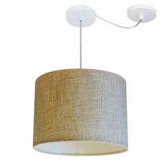 Lustre Pendente Cilíndrico Com Desvio Md-4227 Cúpula Em Tecido 40x30cm Rustico Bege - Bivolt