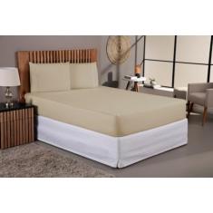 Jogo De Lençol 400 Fios Percal Poliéster Liso Toque Macio com Elástico Diversos Tamanho Solteiro Casal Queen King Size (Solteiro, Caqui)