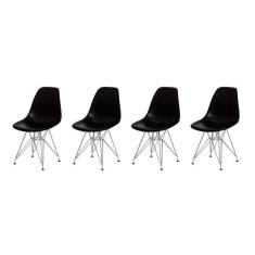 Kit 4 Cadeiras Eiffel Eames Preta Base Cromada Sala Cozinha Jantar - W