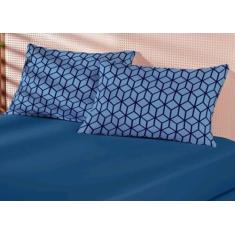 Jogo de lençol 100% algodão Aconchego 3 peças, Azul 3d, Casal