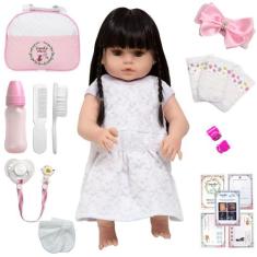 Boneca Reborn Nicole Morena Olho Castanho Enxoval 20 Itens - Cegonha R