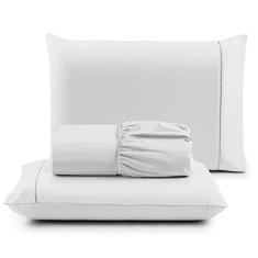 Jogo de Cama Casal Percal 400 Fios Ponto Palito 03 Peças, Antiácaro, Anti-pilling com Toque Macio - Branco