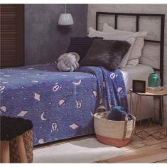 Manta Que Brilha No Escuro Planeta - Azul Mescla - Jolitex