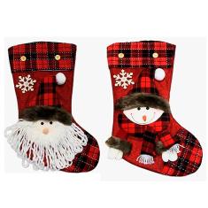 Kit Decoração Natal Bota Meia Xadrez Papai Noel Boneco de Neve Natalino