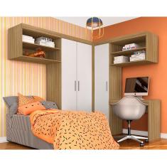 Guarda Roupa Modulado Com Escrivaninha Luzia Boreal/branco - Móveis Arapongas