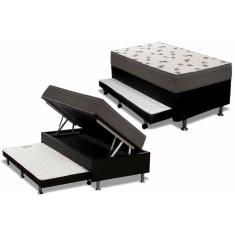 Cama Box Baú c/Auxiliar Solteiro: Colchão Espuma Ortobom D45 Light Saúde + Base CRC Courano Black(88x188)