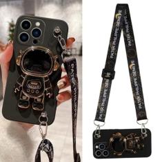 Crossbody Lanyard Astronaut Bracket Phone Holder Case para iphone 14 13 12 11 15 Pro XS Max Mini XR X 8 7 6 6S Plus SE 2020 Capa, preta, para iphone XR