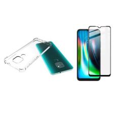 Capinha Silicone Antichoque e Película Vidro 3D Preta Moto G9 - Hrebos