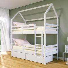 Beliche Casinha Solteiro Slim RB com 02 Gavetas e Grade de Proteção Ma