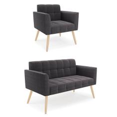 Namoradeira E Poltrona Pé Palito Natural Elisa Bouclê Grafite D03 - D`rossi