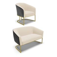 Namoradeira E Poltrona Industrial Dourado Stella Pto-linho D03 - D`rossi Cor Bege