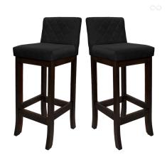 Kit 2 Banquetas Alta de Madeira Maciça Tóquio com Encosto Matelassê Suede Preto ccs