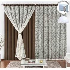 Cortina Yasmin 2,00M X 1,70M Tabaco Trilho Comum Tecido Malha Renda Fl