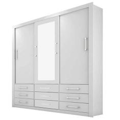 Guarda Roupa Casal Anjos 3 Portas 9 Gavetas com Espelho Cor Branco  - 