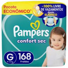 Fralda Pampers Confort Sec Tam. G 9 a 13kg 168 Unidades, G, 168