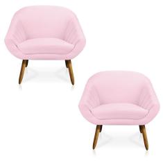 Kit 02 Poltronas Giovana Suede Rosa Bebê Pés Palito Castanho