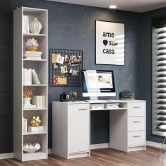 Escrivaninha Madesa Alaska + Estante Livreiro 6906 - Branco
