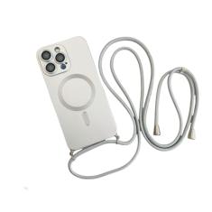 Capa magnética de cordão crossbody para iPhone 15 14 13 12 11 Pro Max Plus X XS XR Capa de proteção de câmera de TPU macio, prateada, para iPhone 13 Pro