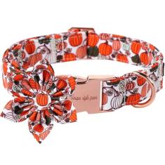 Unique Style Paws Coleira de cachorro de dia das bruxas com laço de abóbora de algodão para cães pequenos, médios e grandes 2024