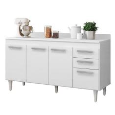 Balcão Gabinete de Pia 150cm Com Tampo Lisboa 4pts 2gav Branco - Lumil