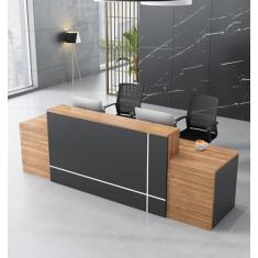 Mesa de recepção frontal de madeira minimalista moderna com balcão – mesa de recepção premium para escritórios, mesa de recepção multifuncional adequada para salões de beleza, caixas registradoras ou