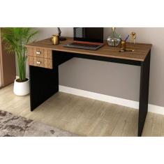 Mesa de Escritório ME4165 c/ 2 Gavetas Nogal/Preto - Tecno Mobili