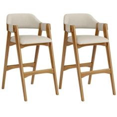 Kit 02 Banquetas Altas Para Cozinha Sala de Jantar Bar Suran L02 Linho