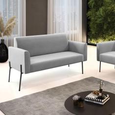 Sofá Namoradeira 2 Lugares Pé de Ferro Preto Marisa Suede Cinza - DRos