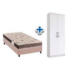 Cama Box Solteiro CRC + Colchão D28 Orthoflex + Armário Multiuso Marga