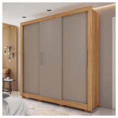 Guarda Roupa Casal Roupeiro New Glass 3 Portas 2 Gavetas Lamina Mel - Off White - Cacao