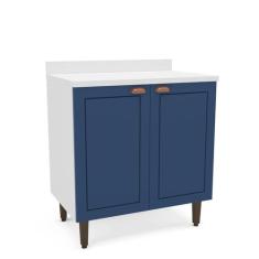 Balcão para Cozinha 2 Portas 80cm sem Tampo Pérola Branco e Azul Yesca