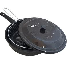 Disul, 7526031, Frigideira com Tampa e Cesto Para Fritura 2.7L Frigideira Esmaltada 3 em 1 Fritadeira, cor Preto, Aço