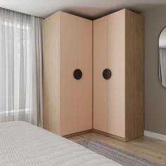 Guarda-roupa Modulado Joy 2 Peças Canto, Nicho com 2 Gavetas Cabecasa Madeiramadeira Salmão