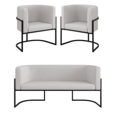 Kit Sofá 2 Lugares + 2 Poltronas Recepção Veludo Preto Bege