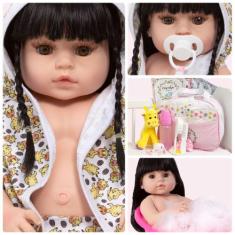 Boneca Reborn de Silicone Morena Girafinha Saída de Banho - Cegonha Re