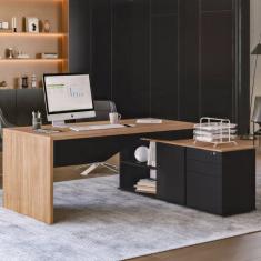 Mesa Para Escritório Diretor Em L 3 Gavetas 1 Porta Spring Ye