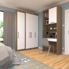 Quarto Home Office com Guarda Roupas e Bancada de Estudos Paris Lucian