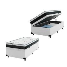Cama Box Baú Solteiro 88 Sintético Branco com Colchão Espuma D33 One F