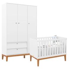 Berço Americano e Guarda Roupa Unique 3 Portas Branco Soft Eco Wood - 