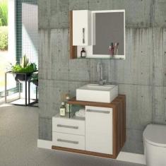 Gabinete para Banheiro 1 Porta 2 Gavetas com Cuba Q35 e Espelheira Leg