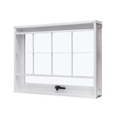 Janela de Aço Maxim-Ar 60x80cm com Grade Quadriculada e Vidro Liso Unicsol Ramassol Branco