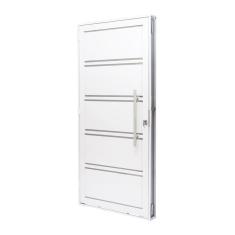 Porta de Aço Lambri 215x100cm com Friso e Puxador Inox Batente 12cm Qualitysol Ramassol
