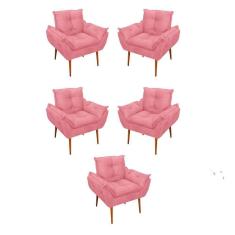 Kit 05 Poltrona Opala Sofá Sala, Quarto, Escritório Suede Cor:rosa