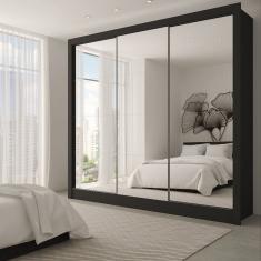 Guarda-Roupa Casal Santiago 3 Portas de Correr 3 Gavetas com Espelho