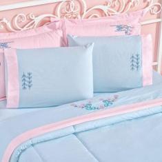 Jogo De Lençol Yasmin Queen 4pçs - DECOR.ALL, Azul/Rosa