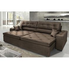 Sofá Austin 2,02m Retrátil, Reclinável com Molas no Assento e Almofadas, Tecido Suede Café