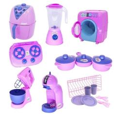 Kit Cozinha Infantil Rosa Air Fryer Panela Fogão Louça 19Pç - Altimar